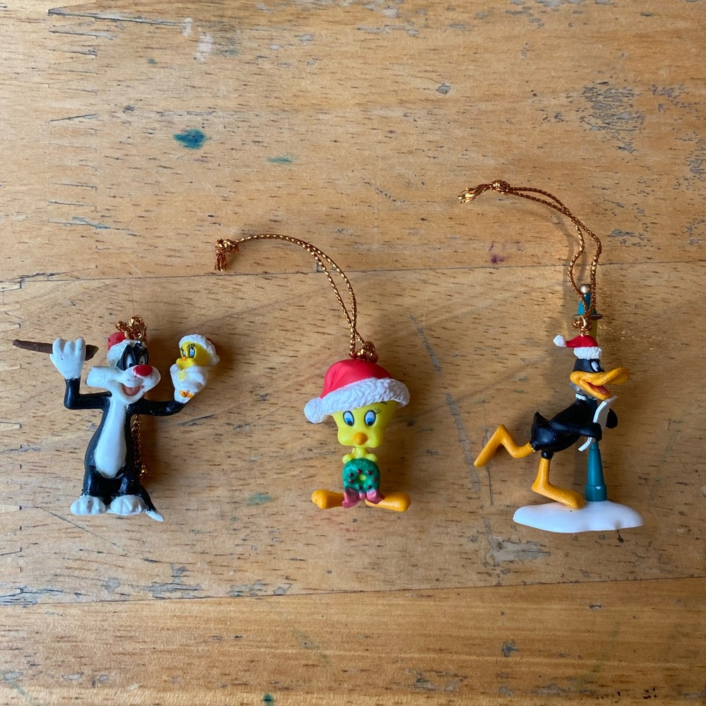 3 Vintage Looney Tunes Mini Ornaments Christmas Sylvester Tweety Daffy